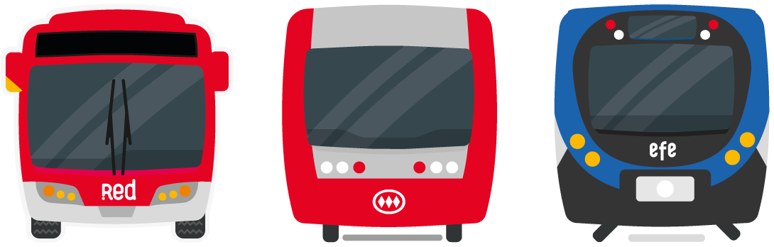 Modos de transporte, bus, Metro y Tren Nos