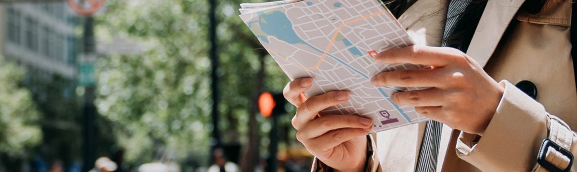 Woman querying a map