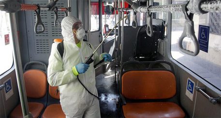 Operator sanitizing inside a bus
